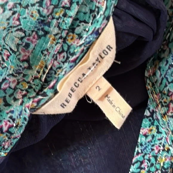 Rebecca Taylor Sleeveless Minnie Floral Chiffon Top‎ Turquoise Blouse Size 2 - Picture 8 of 10